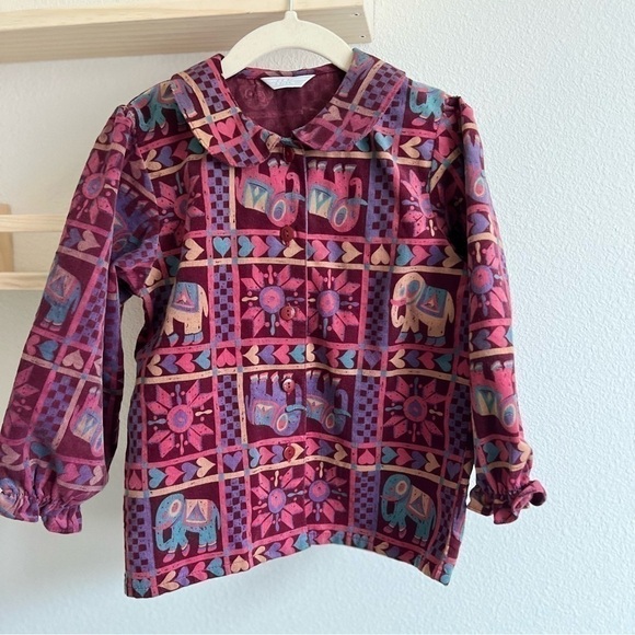 Vintage ILK Button Up Elephant Heart Pattern Print Blouse.Scarf Interchangeable. - Picture 3 of 9